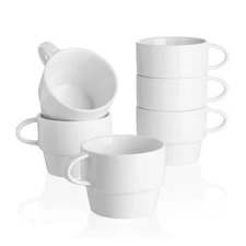 Sweese Porcelain Espresso Cups Set of 6, White Ceramic Espresso Coffee Cups w...