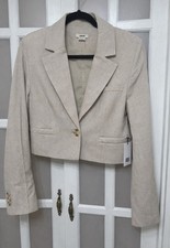 Jason Wu Linen Blend Cropped Designer Blazer Jacket Neutral Minimalist M NWT