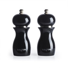 Image of Salter Salt Pepper Grinders Mechanical Adjustable Easy Use & Clean Black Gloss