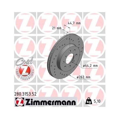 Zimmermann 280.3153.52 Bremsscheibe Vorderachse FüR Honda Rover Honda (Gac)-image