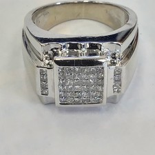 14K 585 White Gold Men's Princess Cut Diamond Ring Size 9 FREE SHIPPING 