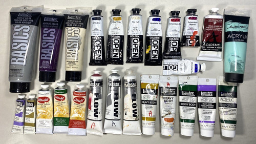 25 Used Tubes Artist Acrylic Paint Liquitex Grumbacher Golden Utrecht Many Color