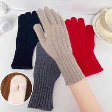 Women's Touchscreen Wool Gloves Cable Knit Wrist Length Winter Warm Classic Soli