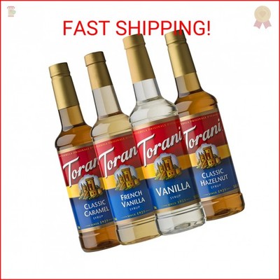 Torani Variety Pack Caramel, French Vanilla, Vanilla & Hazelnut, 25.4 Ounces (Pa
