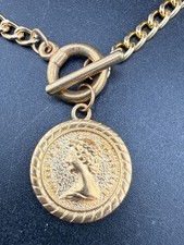 Vintage Elizabeth Imitation Coin  Necklace Gold Tone 18”