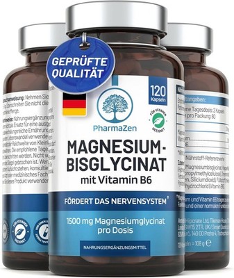 Magnesium Bisglycinat 1500mg Hochdosiert + B6 - 120 Kapseln - Chelat - Vegan