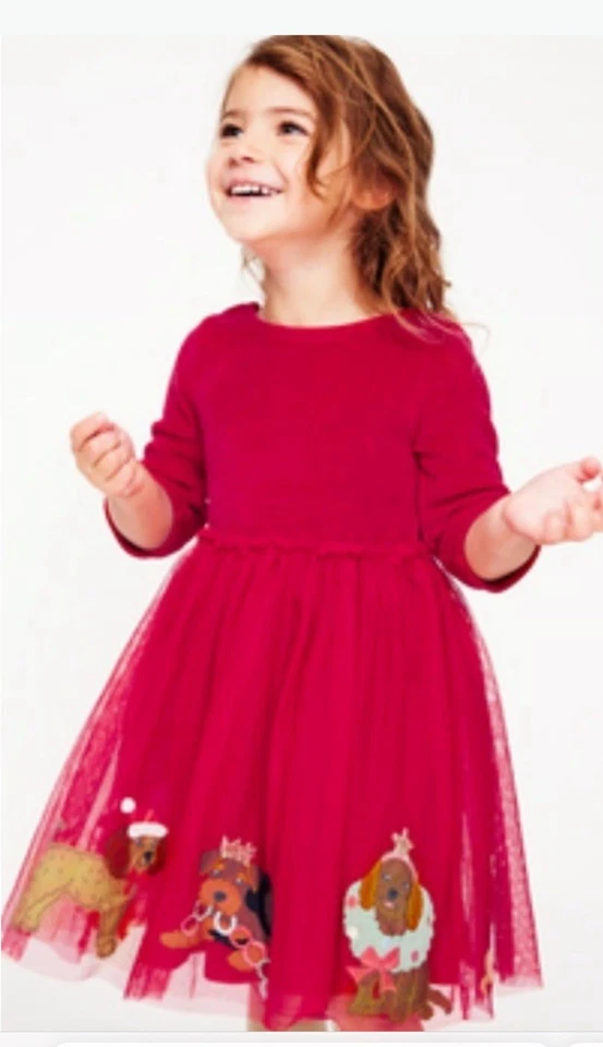 Vestido Mini Boden Rojo Terciopelo Tul Navidad Perro Apliques Usado en Excelente Condición.   Niñas 10/12  Foto 2 de 4