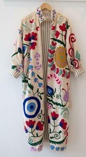 White Velvet Embroidery Suzani Kimono Robe | ...