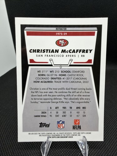 2025 Topps Chrome NFL - Christian McCaffrey #1975-29 Throwback Refractor 49ers - 第 2/2 張圖片