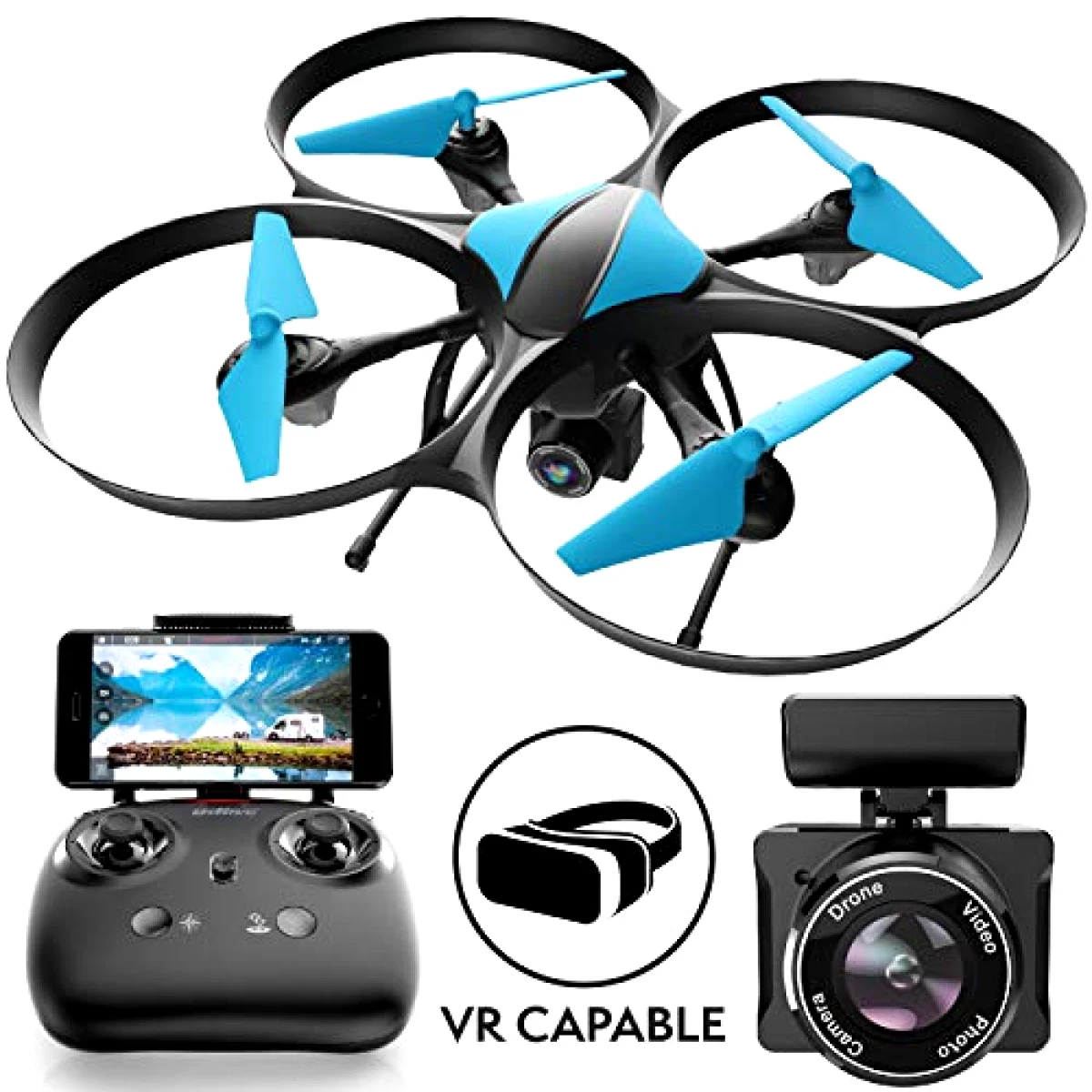 Force1 U49W Blue Heron Wi Fi FPV Drone w Camera Live Video Altitude Hold 30min