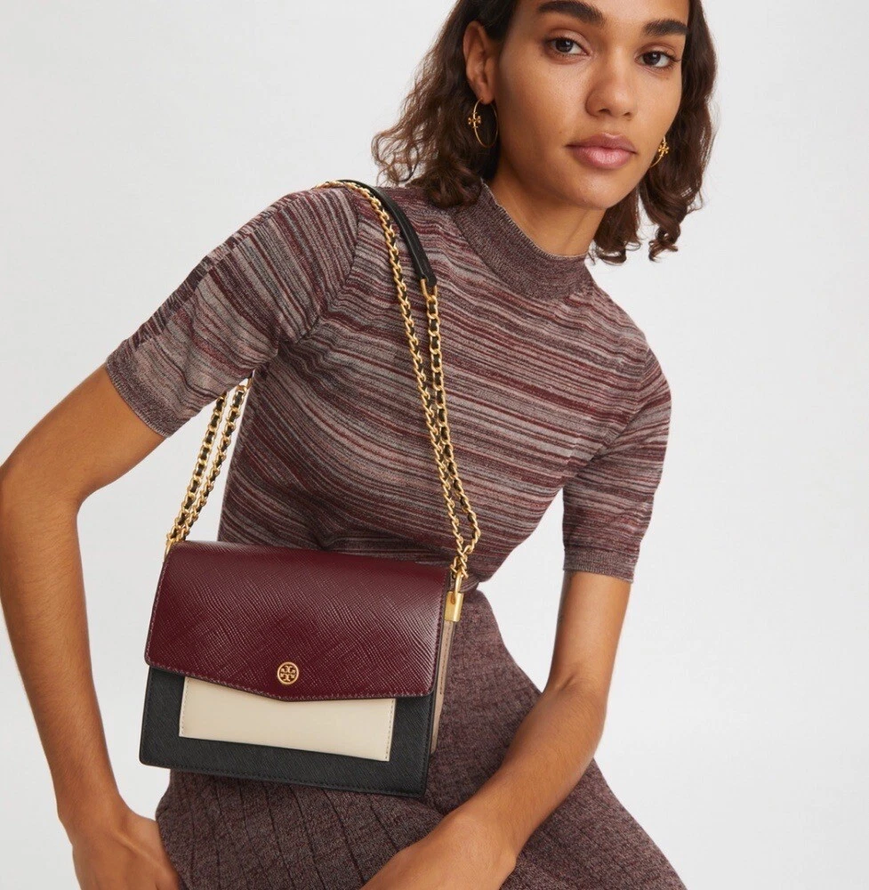Tory Burch Robinson Color Block Double Strap Convertible Leather Bag. NEW