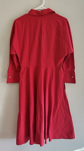 Max Mara Women's Red Lollo Cotton A-Line Dress Collared 3/4 Sleeve | Size 10 US - Picture 8 of 12