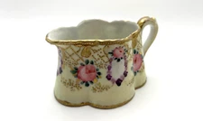 Nippon Japan Maple Leaf Hand Painted Creamer Roses Antique Gold Beading c.1900