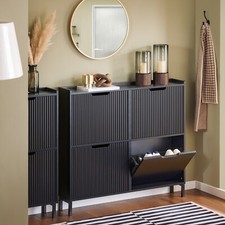 SoBuy Schuhkipper mit 4 Klappen Schuhschrank schmal Schuhregal FSR177-L-SCH