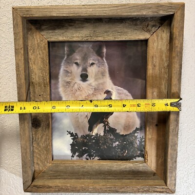 Majestic Eagle And Wolf 11X13 Cedar Wood Framed Picture Print