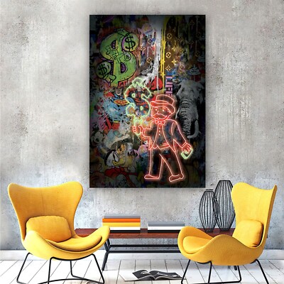 Alec Monopoly Art Canvas Print, Iconic Character, Monopoly Money Office Wall Art