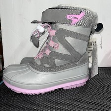 NWB Totes Kids Girl's Daniella Gray/Pink Waterproof Shell Snow Boots Sz 12 1526