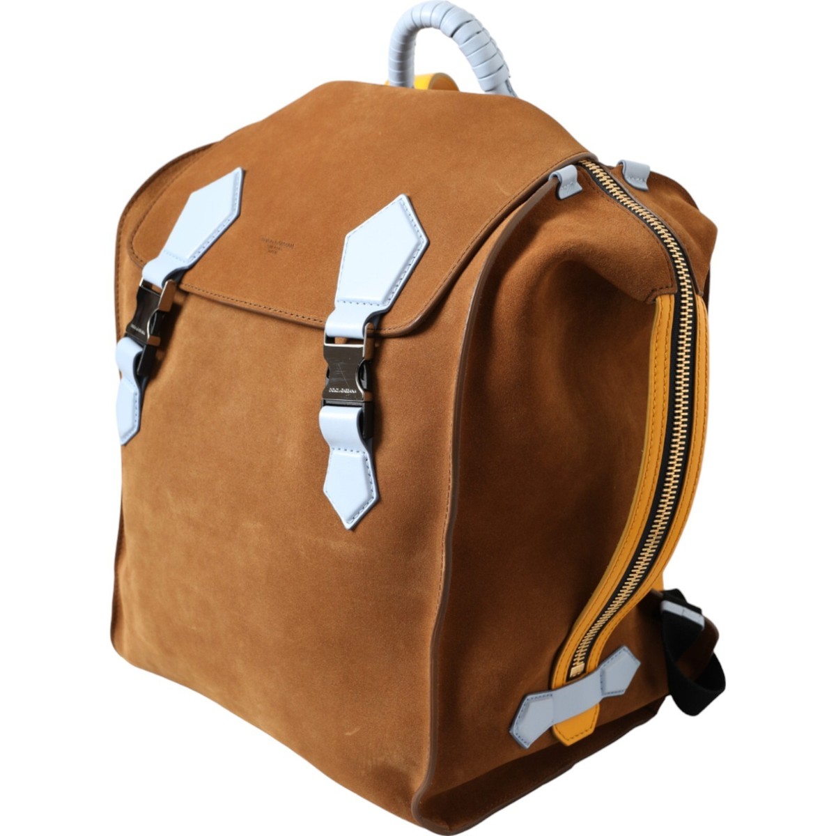 DOLCE & GABBANA Bag Brown Yellow Suede Leather Logo Backpack
