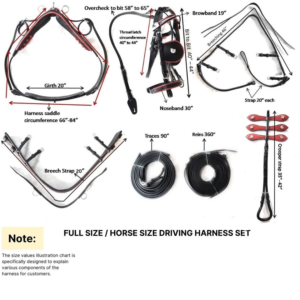 Full Size Leather Horse Driving Harness With Red Trim - Premium Quality - Image 3 of 4