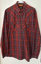 Orvis Trout Bum Pearl Snap Western Pocket Shirt BURGUNDY PLAID Fishing Men's M