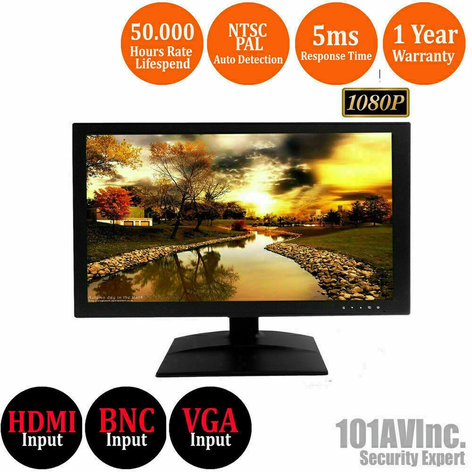 Full HD 18.5" Surveillance Security Monitor LED LCD Display HDMI Looping BNC - Image 2 of 4