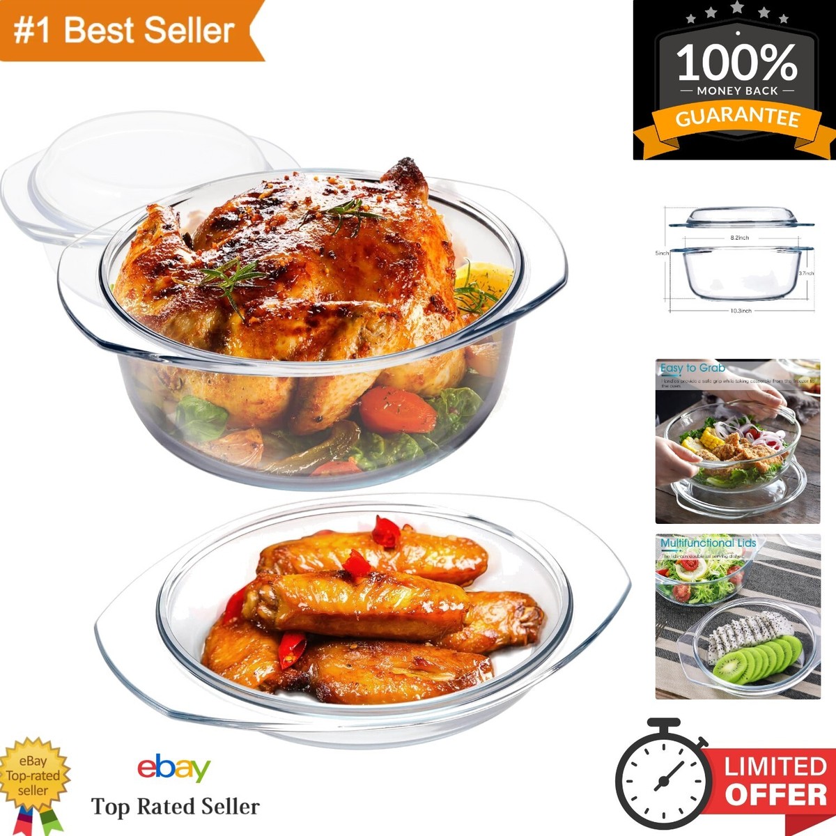 Casserole Dish Glass With Lid Oven/Microwave Safe Pyrex - Main Image