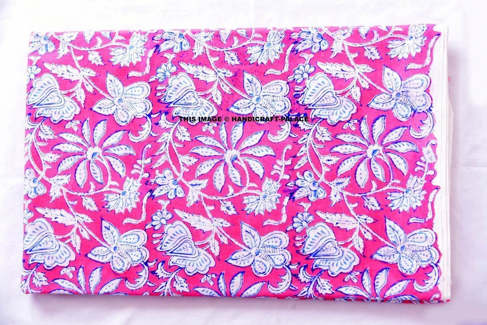 200 Meter Indian Floral Cotton Fabric Apparel Fabric Hand Block Print Sewing Art - Image 3 of 4