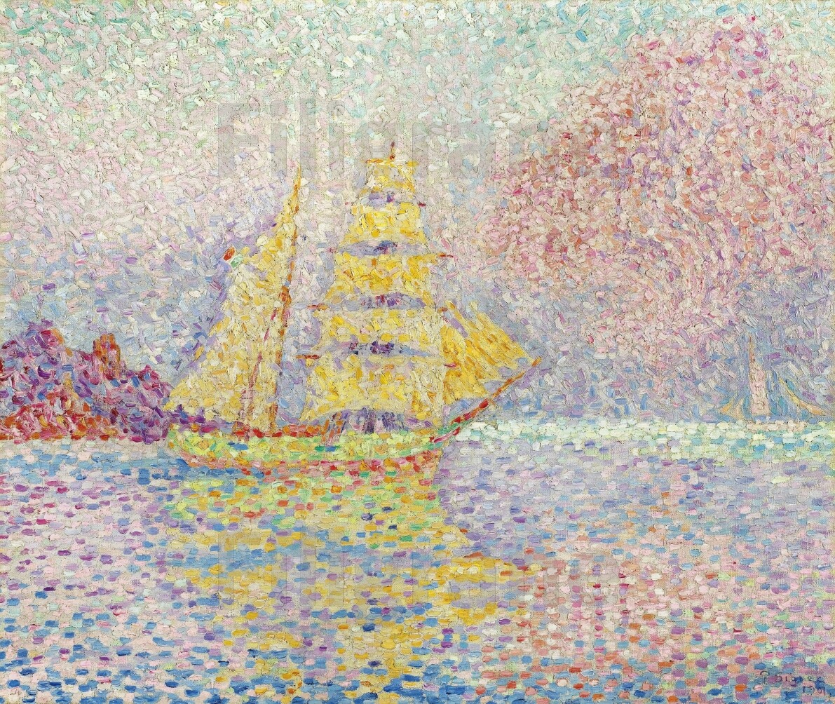 Signac Brick devant Agay grand tableau marin de 50x70cm pour déco de chambre