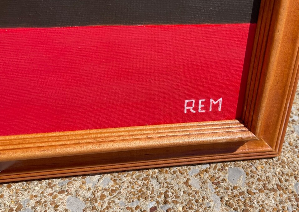 Vintage Abstract Shapes Acrylic Painting Modern Art Wall Hanging Signed