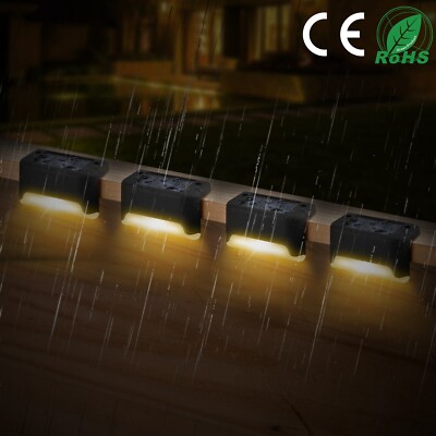 4Pcs Solar Powered LED Step Lights Dusk To Dawn Waterproof Stairs Outdoor Lamps