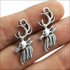 60pcs Deer Head Antique Silver Charms Pendants For Earrings Necklace Bracelet
