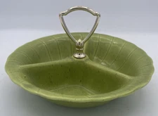 VTG 1960 Lane & Co. Van Nuys Calif Pottery 3000 Green Divided Nut Dish Handle