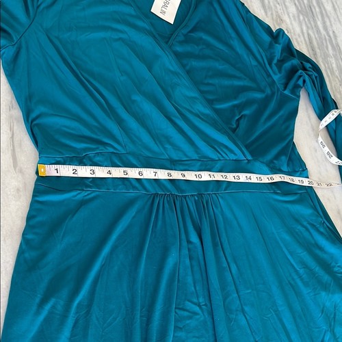 Elegant Teal Maxi Dress Women’s Size 24W Long Sleeves Pockets Stretch Knit - Picture 10 of 11