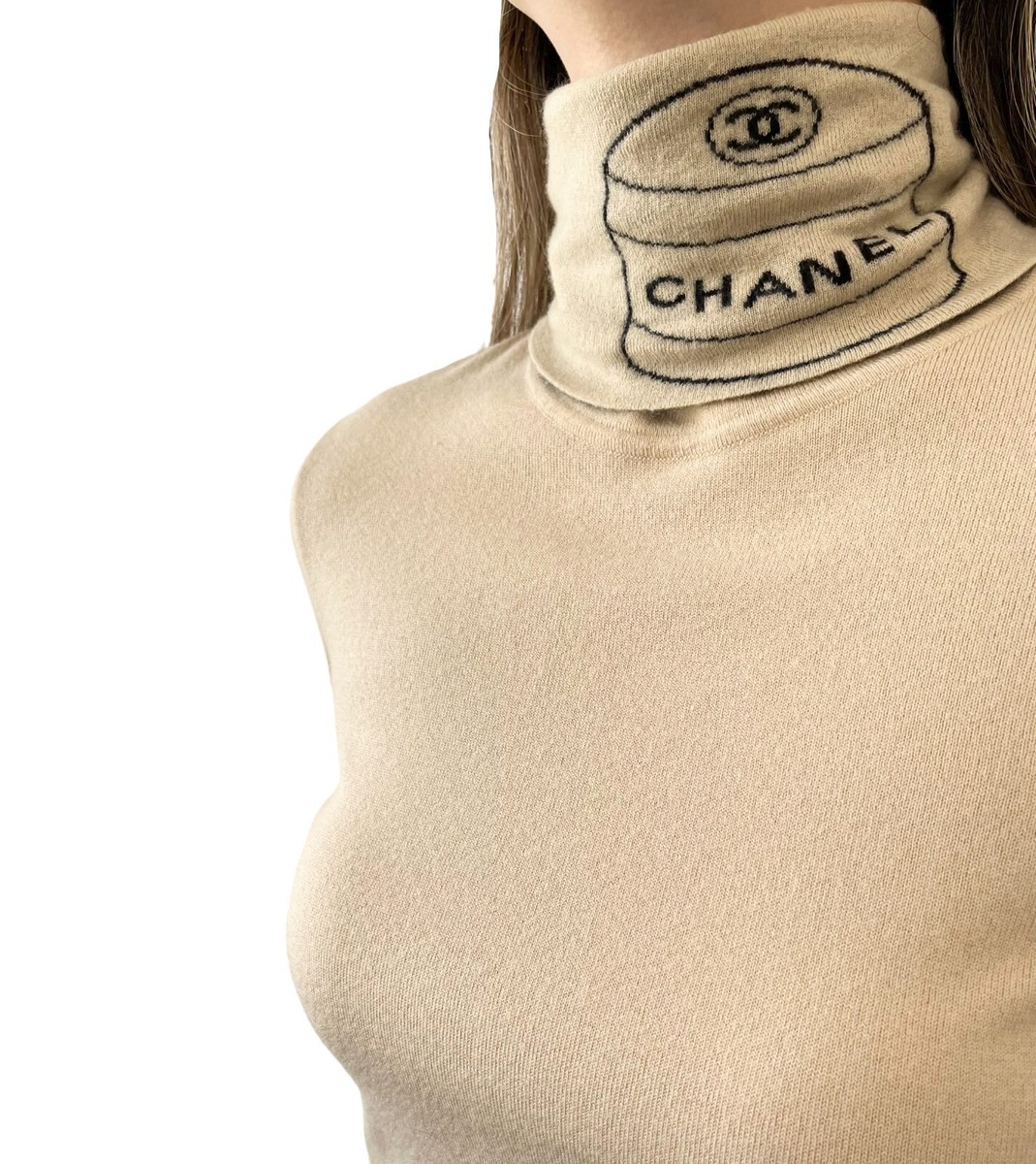 CHANEL Vintage 04A CC Logo Turtleneck Sweater #38 Long Sleeve Top