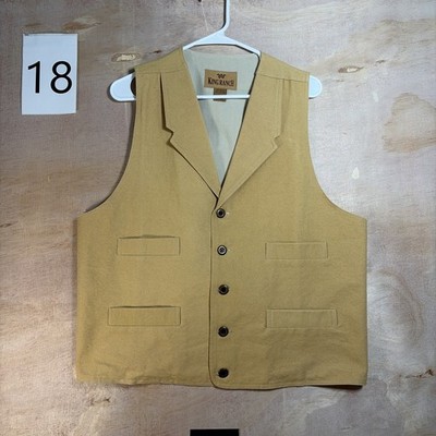 King Ranch Vest Mens Medium Yellow Canvas Cowboy Western L Quick Draw Shooter
