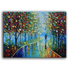 -Landscape Oil Painting On Canvas Textured Tree Abstract Contemporary Art Wal...