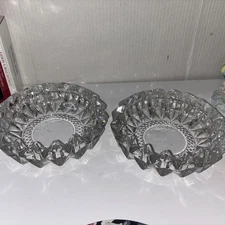 Vtg Large Clear Crystal Cut Glass Table Ashtrays 6". Set Of 2