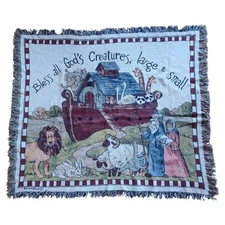 Vintage Noah’s Ark Throw Blanket Bible Wall Tapestry Wall Décor Christian