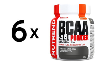 6 x Nutrend BCAA 2:1:1 Powder, Fresh Orange - 400g (50,00 EUR/kg)