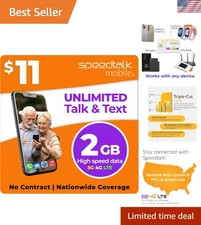Unlimited Talk & Text with 2GB 5G Data - SpeedTalk SIM Card for Unlocked Phones