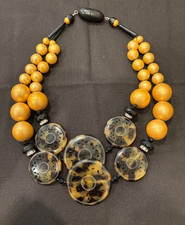 Collana vintage Angela Caputi. Due fili. 20" nero, ambra e oro