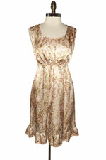 TALBOTS Sz 12 A-Line Dress Pink Brown Green Floral Sleeveless Knee Length Pocket