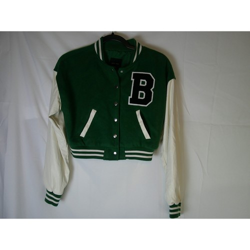 Love Tree Green Letterman Jacket Womens Small Cropped Varsity Snap Front