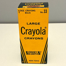 C1970 Crayola Large Crayons 1 Dozen Bulk Box No. 33 Multicolor Binney and Smith