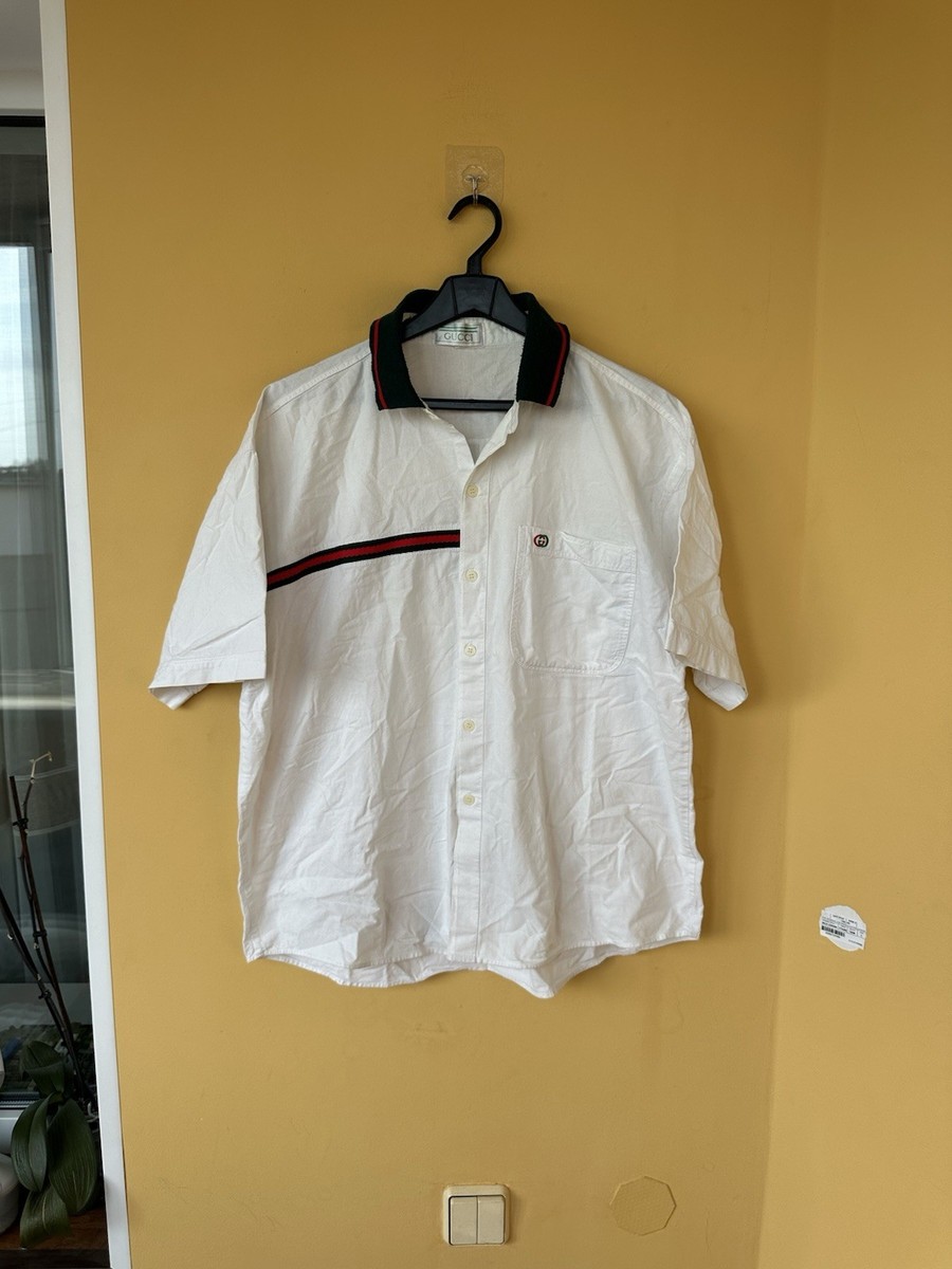 Rare Vintage Luxury 80s/90s Gucci Button White Men's Short Sleeve