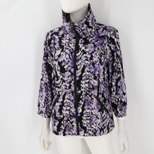 Zenergy by Chico's Women's Size 1 Black Purple Floral Full Zip Jacket Coat