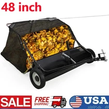 48 inch Lawn Sweeper Tow Behind Leaf Yard Collector 26 Cu. Ft. Adjustable Height