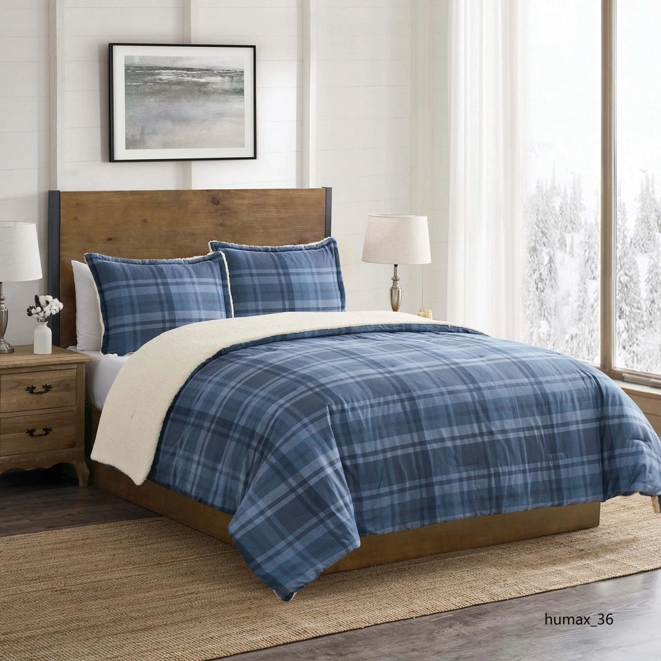 Комплект постельного белья Blue Plaid King из 3 предметов 104x90 микрофибра машинная стирка 2 наволочки - Изображение 2 из 4