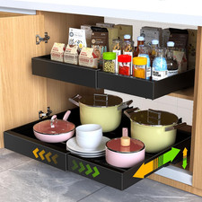 2 Pack Pull Out Cabinet Organizer,21" Deep Slide Out Drawer Organizers,No Drill