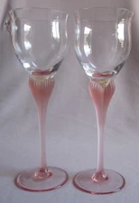 2 Wine Goblets Glasses Mikasa Crystal Sea Mist Coral Frosted Stem 8 3/8"